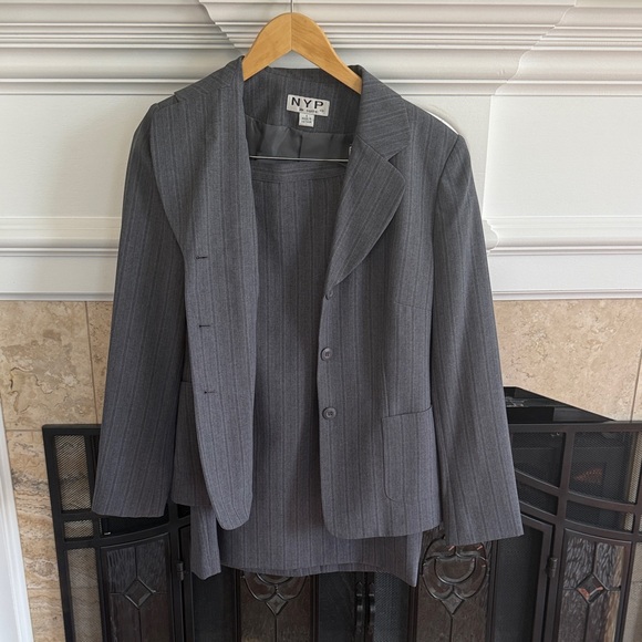 Jackets & Blazers - Women’s Gray Pinstripe Blazer and suit skirt